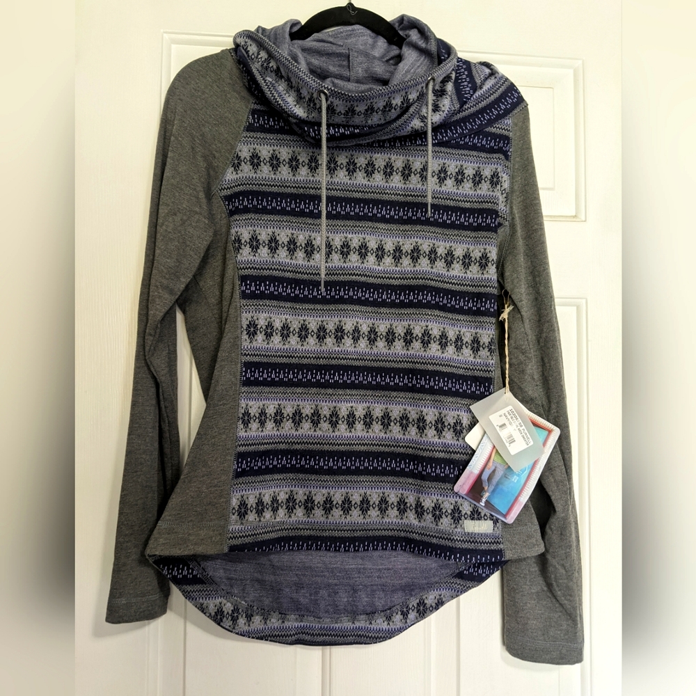 Purnell cowl sweater brand new size medium gray and blue